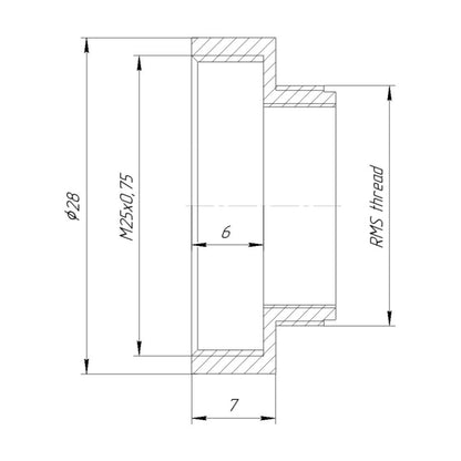 RMS male to M25x0.75 female thread adapter, black