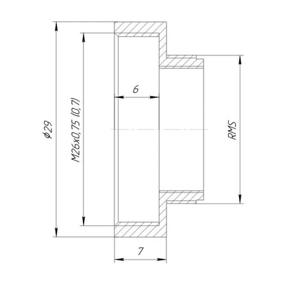 RMS male to M26x0.75 female thread adapter, bronze