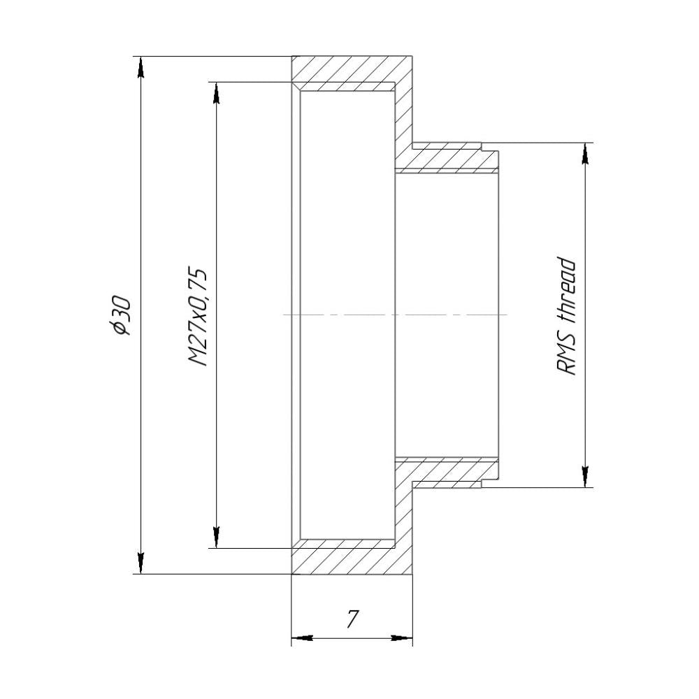 RMS male to M27x0.75 female thread adapter, bronze