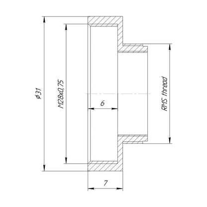 RMS male to M28x0.75 female thread adapter, black