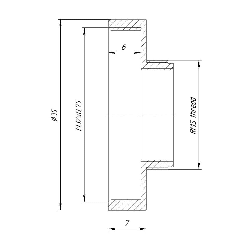 RMS male to M32x0.75 female thread adapter, black