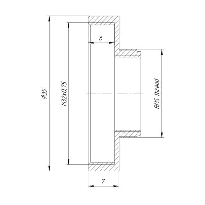 RMS male to M32x0.75 female thread adapter, black