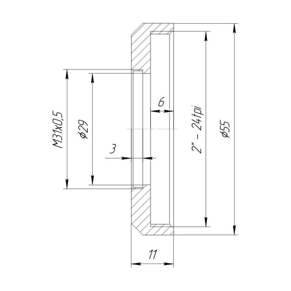 SCT 2" female to M31x0.5 female thread adapter