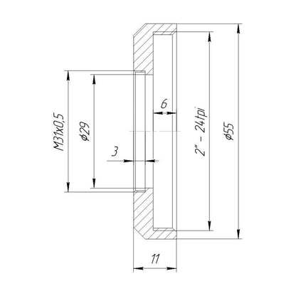 SCT 2" female to M31x0.5 female thread adapter