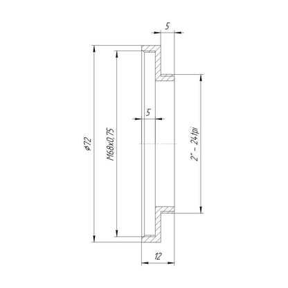 SCT 2" male to M68x0.75 female thread adapter