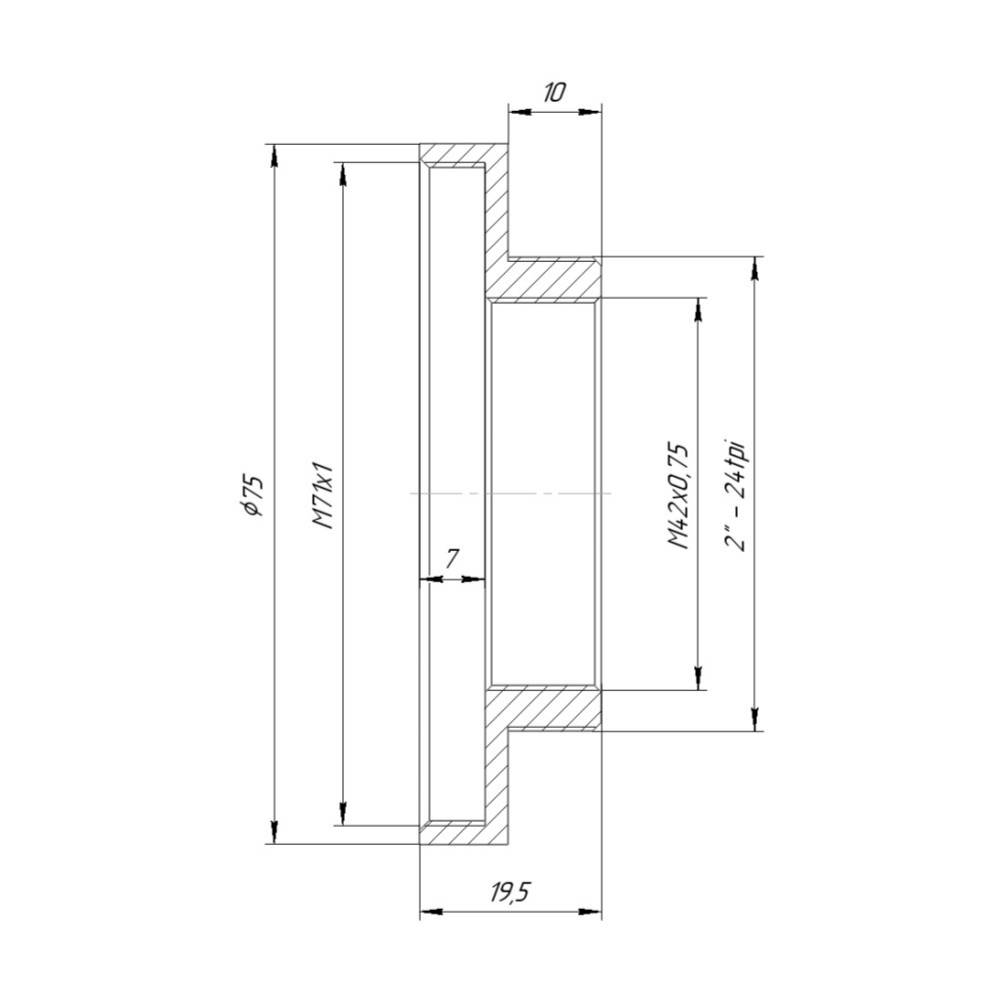 SCT2 male (10mm) to M71x1 female thread adapter for Takahashi Mewlon 210