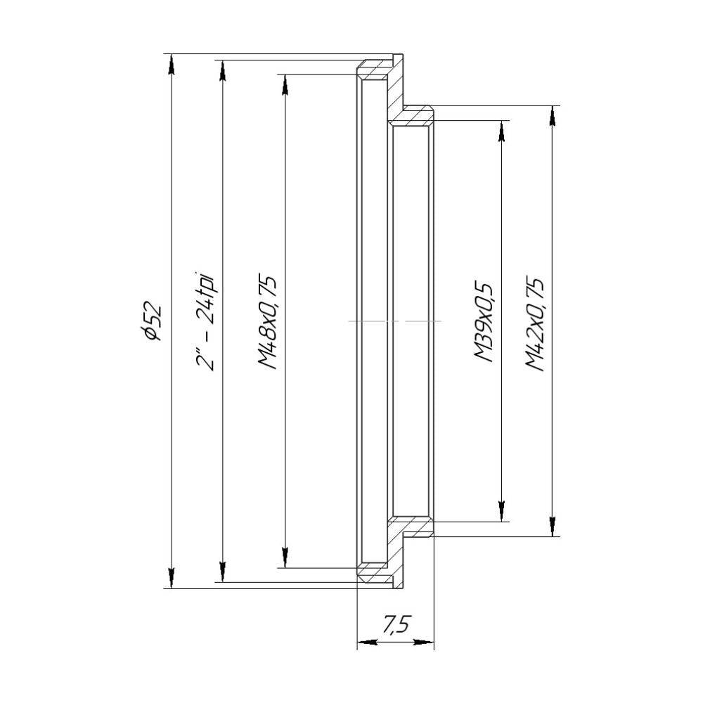 SCT 2″ male to M42x0.75 (T2) male thread adapter