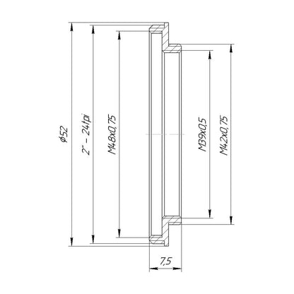 SCT 2″ male to M42x0.75 (T2) male thread adapter