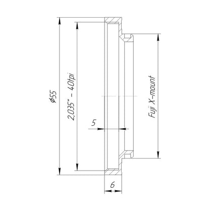 SM2 female thread to Fujifilm X (FX) camera mount adapter