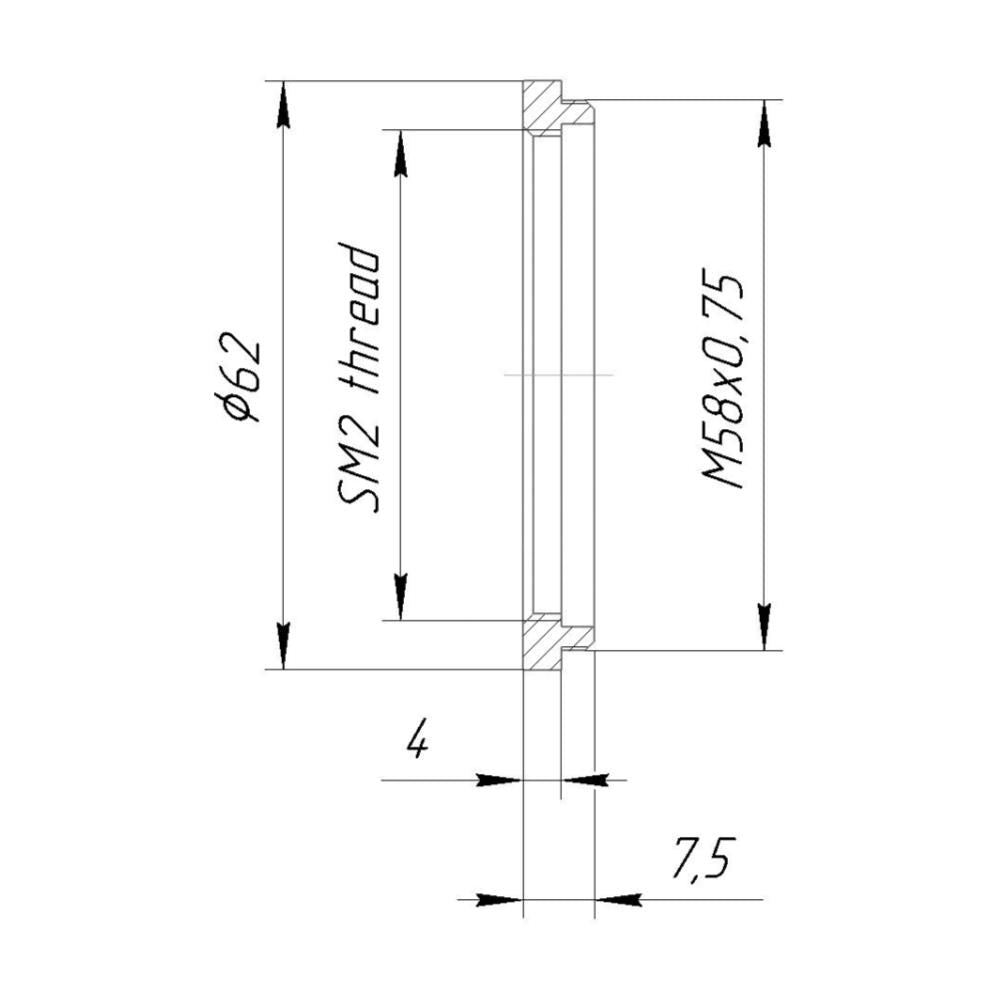 SM2 female to M58x0.75 male thread adapter