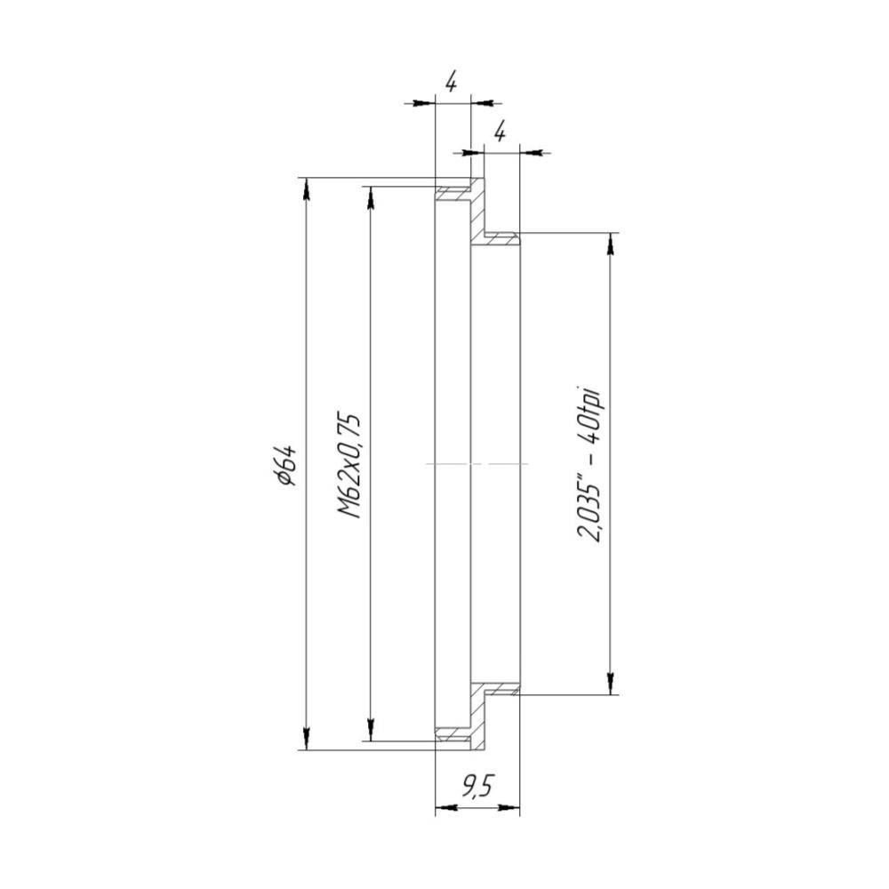 SM2 male to M62x0.75 male thread adapter
