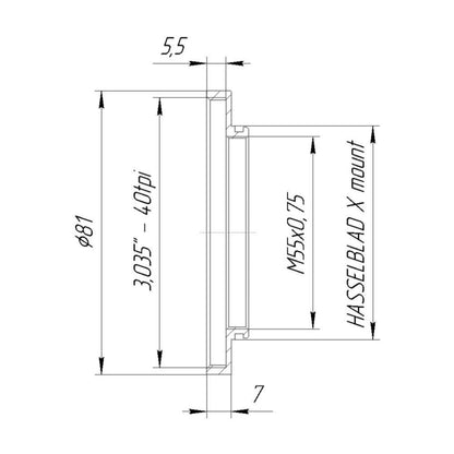 SM3 female thread to Hasselblad X camera mount adapter