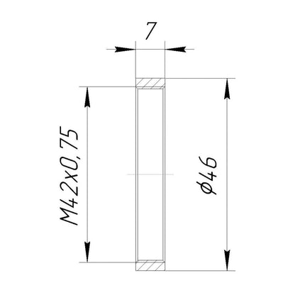 T2 (M42x0.75) female thread coupler, 7mm long (can be used as retaining ring)