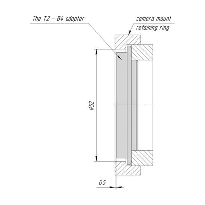 M42x0.75 (T2) female thread to B4 camera mount adapter