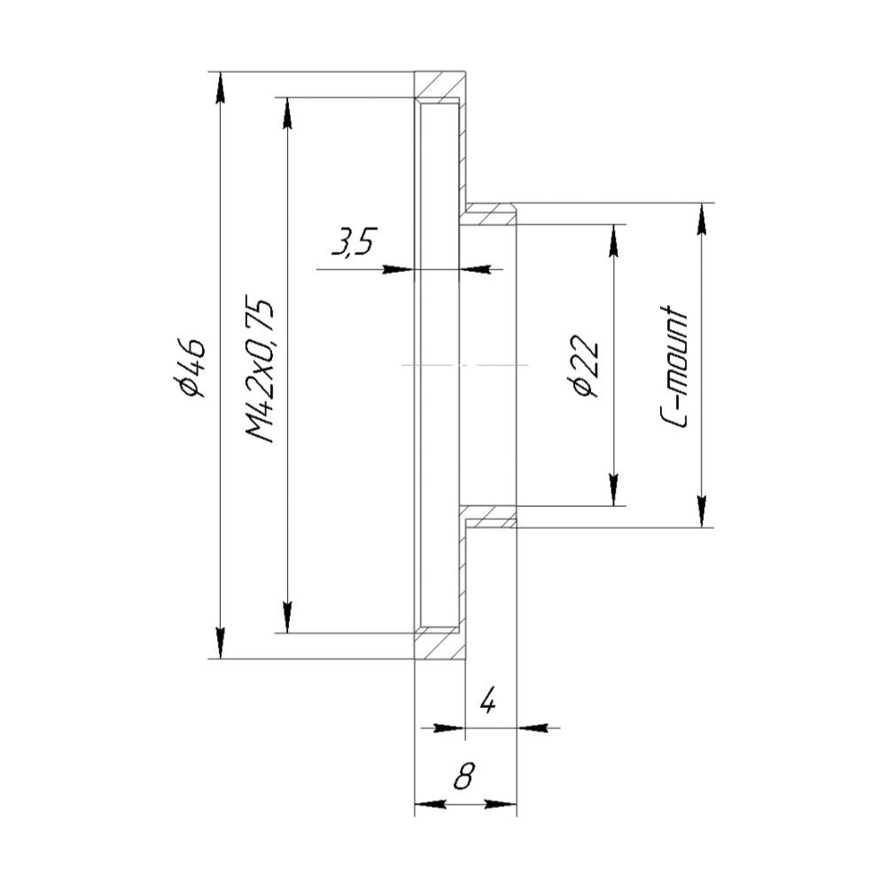 T2 female thread to C-mount camera adapter, 4mm