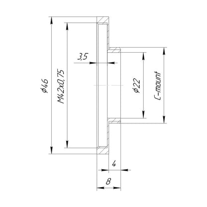 T2 female thread to C-mount camera adapter, 4mm