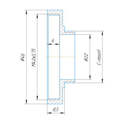 T2 female thread to C-mount camera adapter, 8.5mm