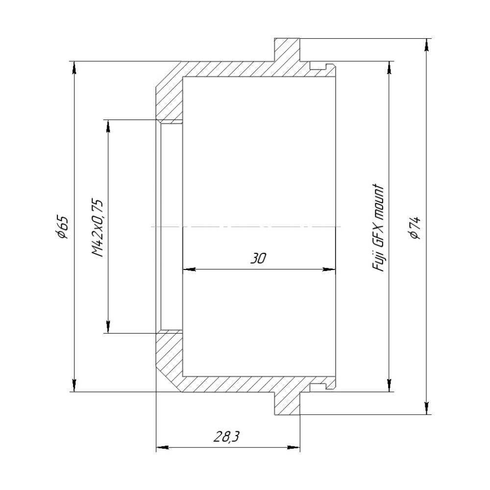 M42x0.75 female thread to Fujifilm GFX camera mount adapter