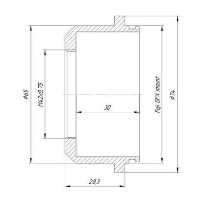 M42x0.75 female thread to Fujifilm GFX camera mount adapter