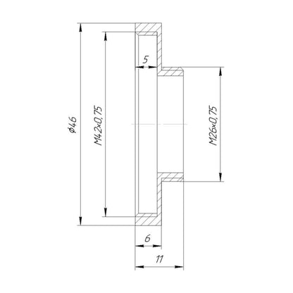 T2 female to M26x0.75 male thread adapter for binoviewers