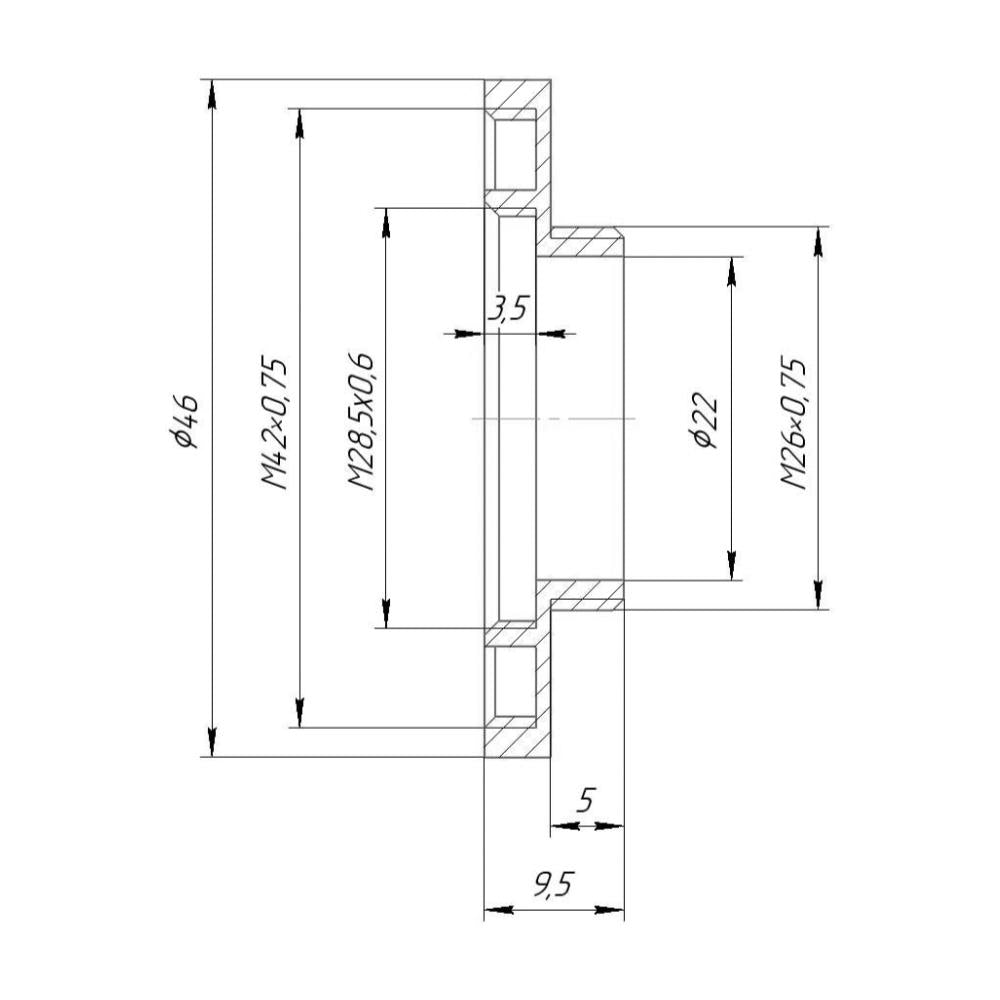 T2 female to M26x0.75 male thread adapter for binoviewers, with filter mount