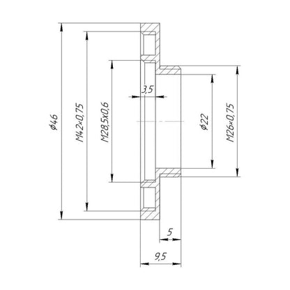 T2 female to M26x0.75 male thread adapter for binoviewers, with filter mount