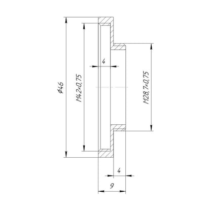 T2 female to M28.7x0.75 male thread adapter for Orion binoviewer