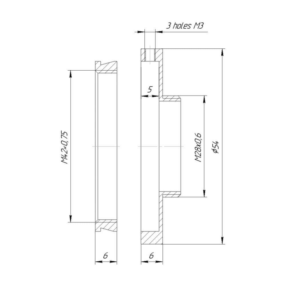 T2 female to M28x0.6 male thread adapter for Arcturus binoviewer, adjustable