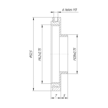 T2 female to M28x0.75 male thread adapter, adjustable