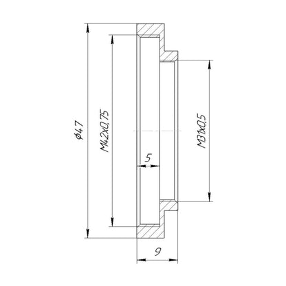 M42x0.75 (T2) female to M31x0.5 female thread adapter for SvBony SV161