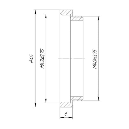 T2 (M42x0.75) female to M40x0.75 male thread adapter for shutters