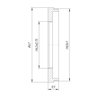 M42x0.75 (T2) female to M65x1 male thread adapter