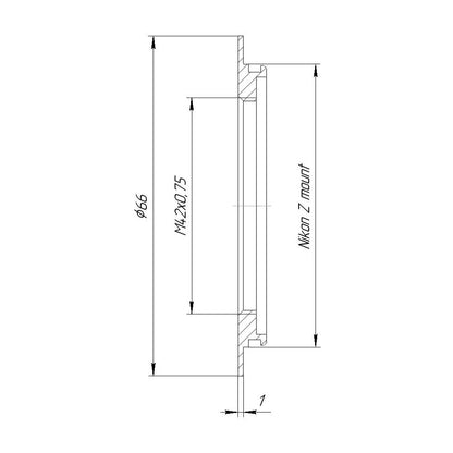 T2 (M42x0.75) female thread to Nikon Z camera mount adapter