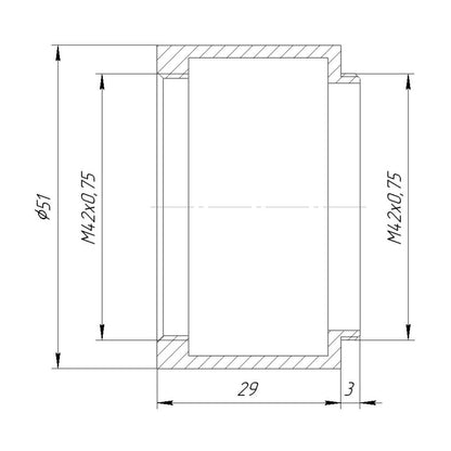 M42x0.75 female to M42x0.75 male thread adapter, 29mm long