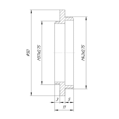 M42x0.75 (T2) male to M37x0.75 male thread adapter