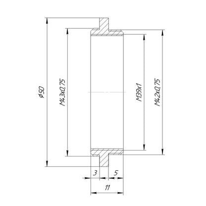 M42x0.75 (T2) male to M43x0.75 male thread adapter