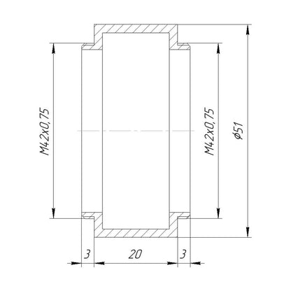 M42x0.75 male to M42x0.75 male thread adapter, 20mm long