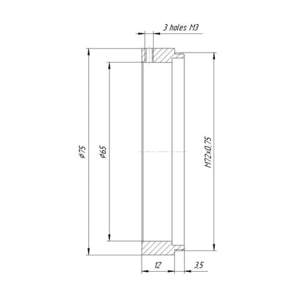 65mm clamp to M72x0.75 male thread adapter